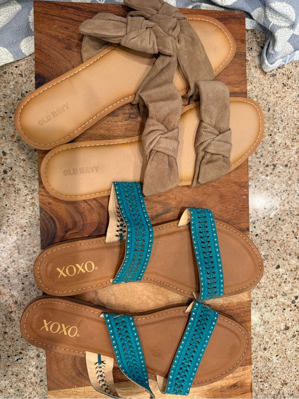Old Navy Tan Knotted Slide Sandals & Turquoise double strap sandals